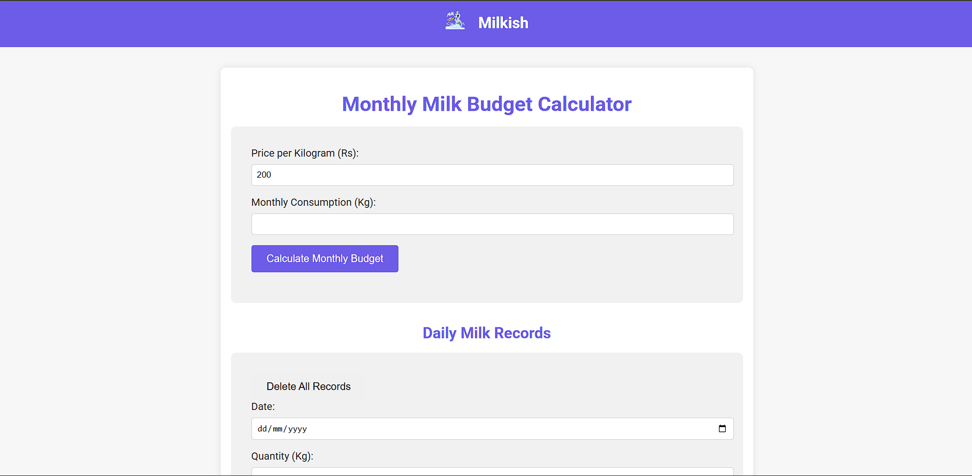 Milk Budget Management Web Application preview